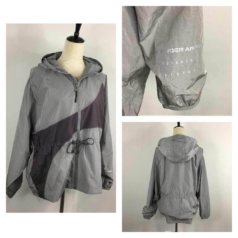 NWT UNDER ARMOUR Gray Water Repellent RUSH Storm Woven Novelty Hoodie Jacket